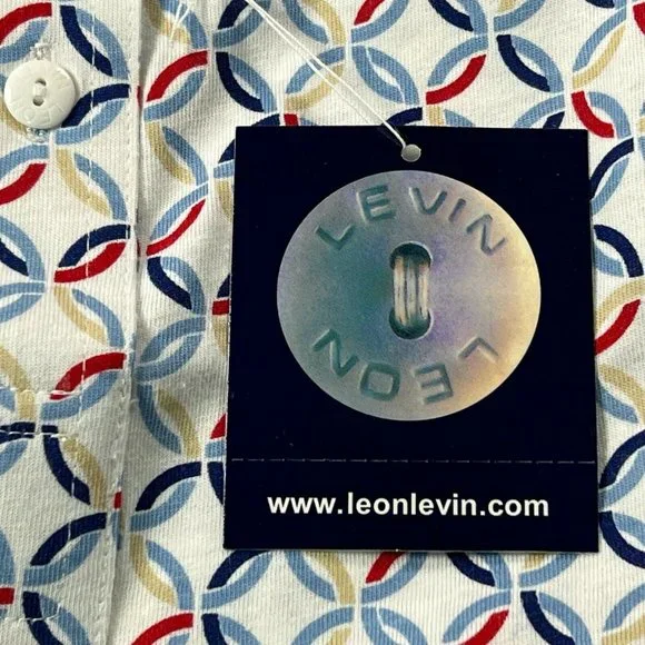 New Leon Levine Polo Shirt Women's Small Short Sleeve Blouse Circles Rin… - Picture 6 of 8